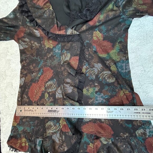 Italian Rossi Roma Womens Floral Lace Ruffle Trim Coat Jacket Black Silk Blend - Picture 6 of 9